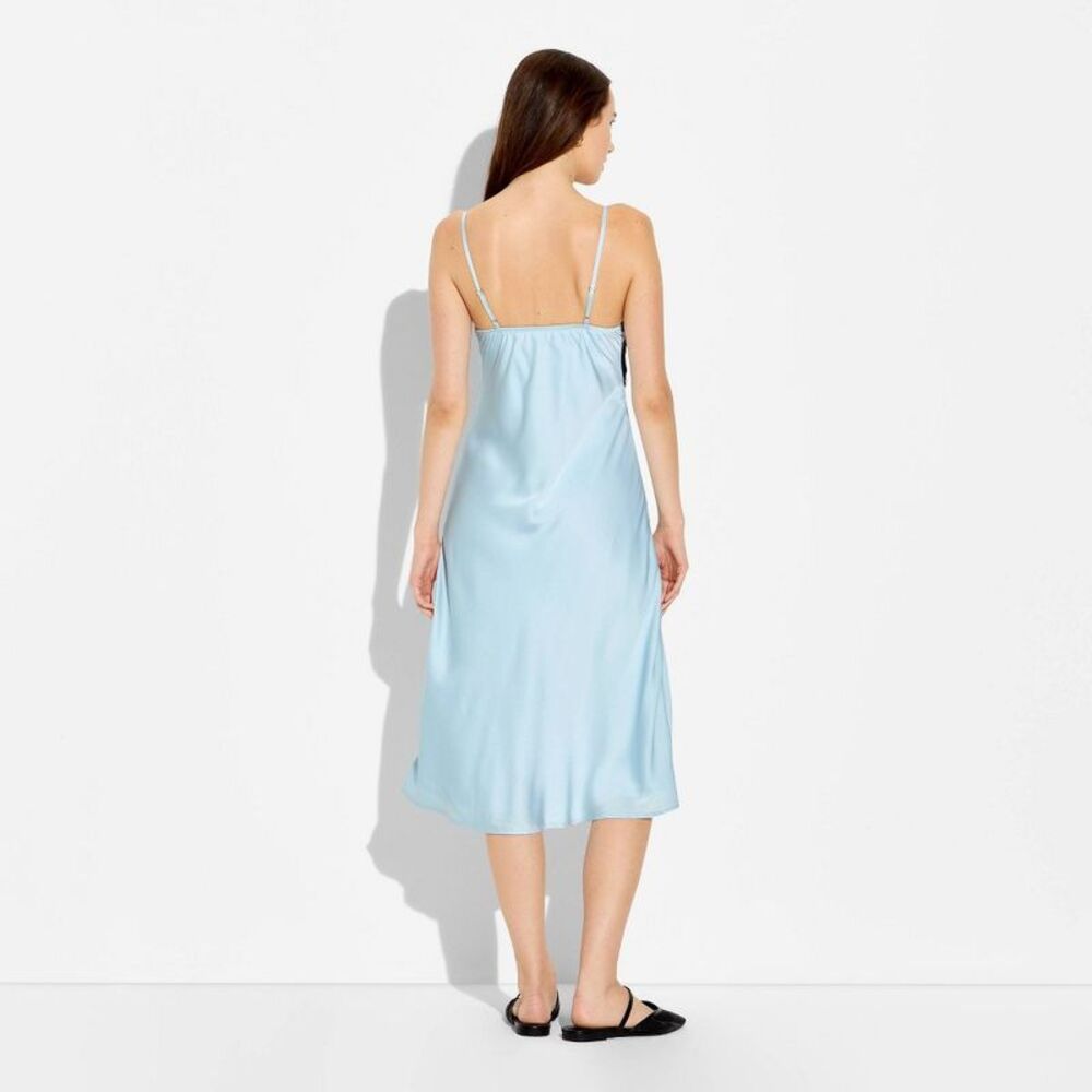 Women's Lace Trim Satin Midi A-Line Dress - Wild Fable Blue L - Picture 3 of 4